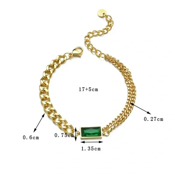 HIGH Quality Simple Hip-Hop Titanium Steel Green Square Zircon Bracelet - Picture 11 of 11